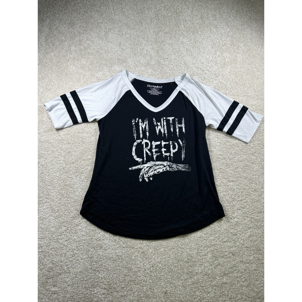 Stranded Womens Size XL Black Graphic Tshirt "I'M With Creepy"